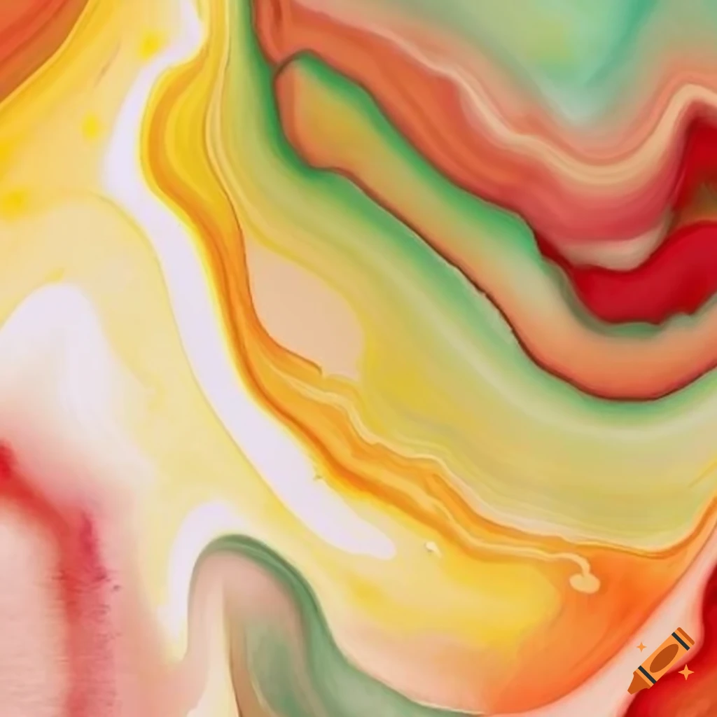 swirling flow of beige, red, yellow, and green watercolors