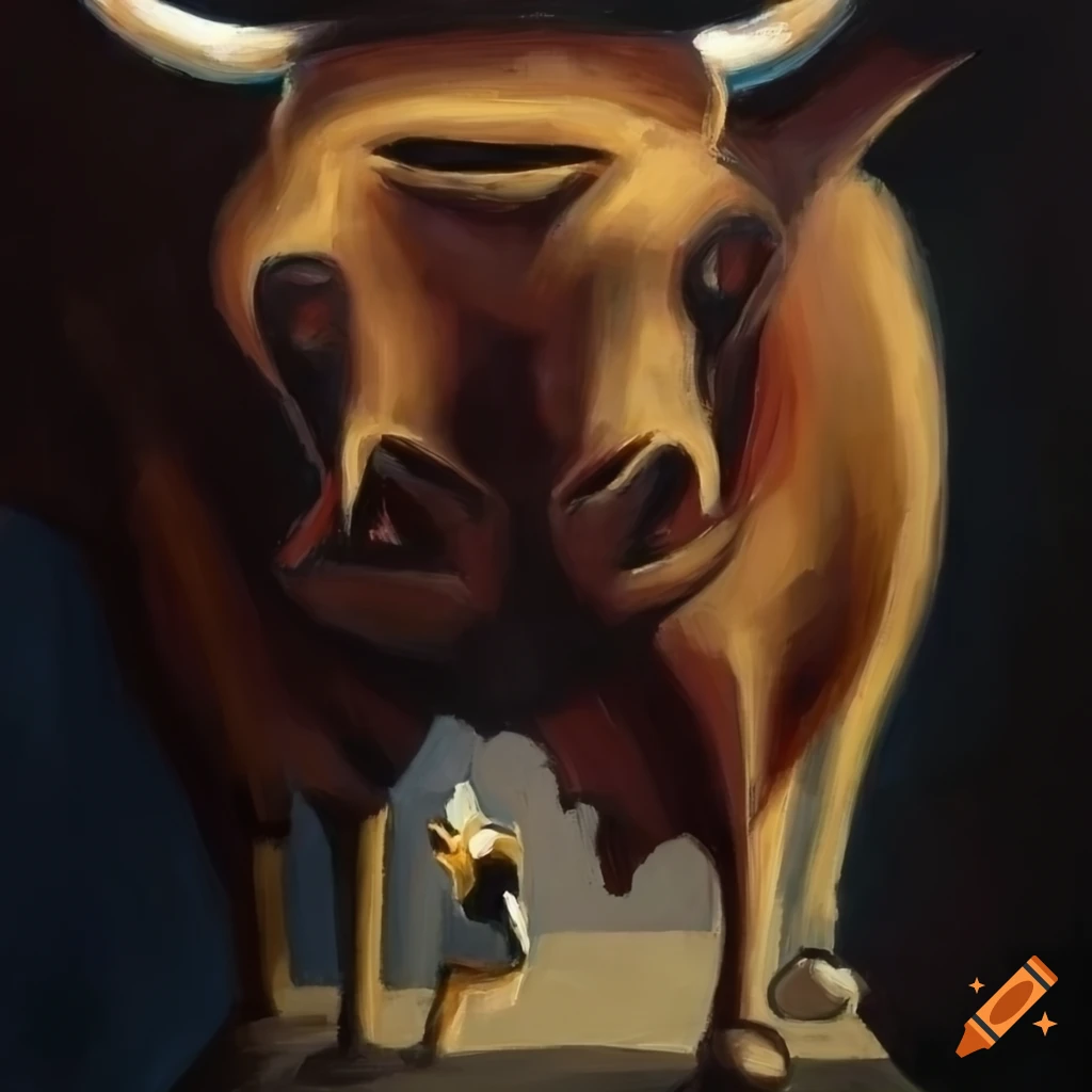cubist painting of a bull and a cat