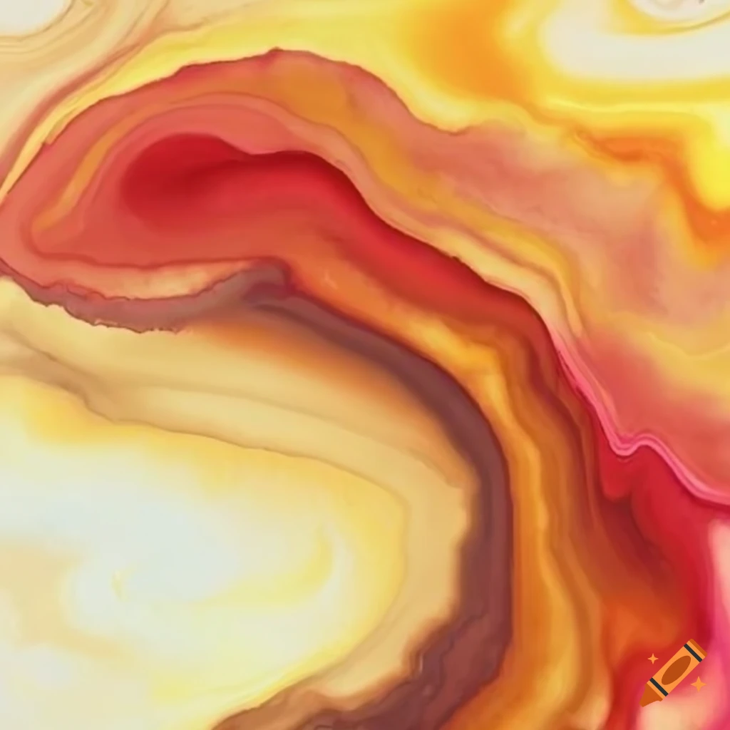 swirling flow of beige, red, yellow, and green watercolors