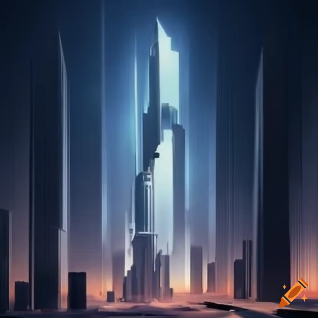 skyscraper in a metropolis inspired by Hugh Ferriss