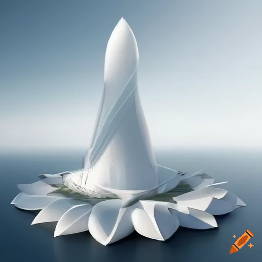 realistic white futuristic skyscraper inspired by a lotus