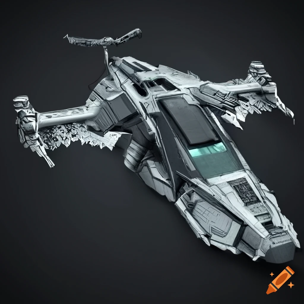 futuristic scifi hummingbird interceptor with ornamental Aztec design