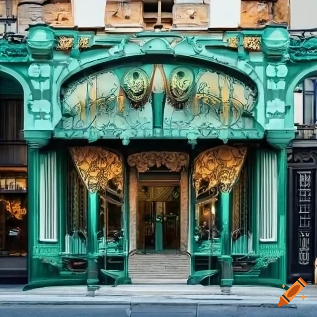 art nouveau storefront with intricate details