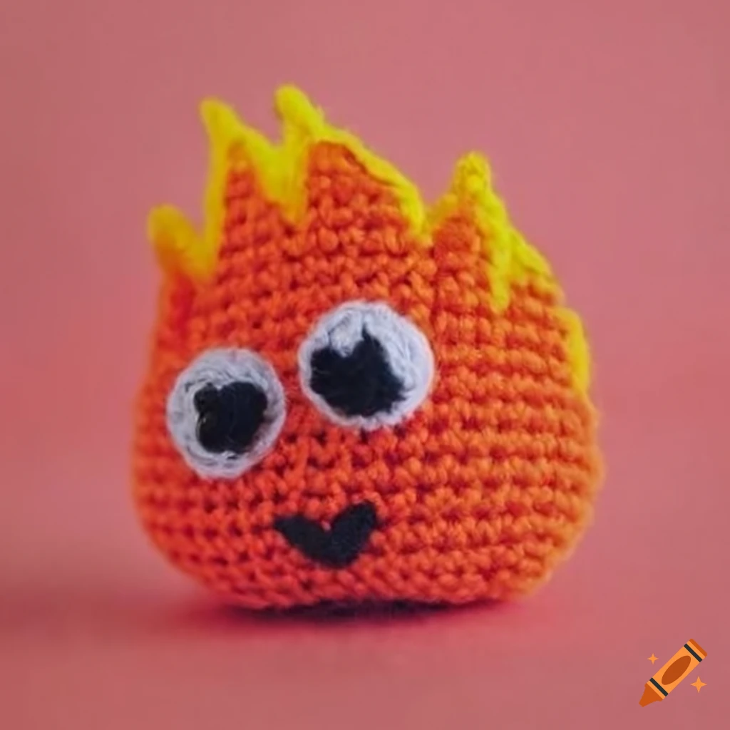 cute amigurumi flame with googly eyes