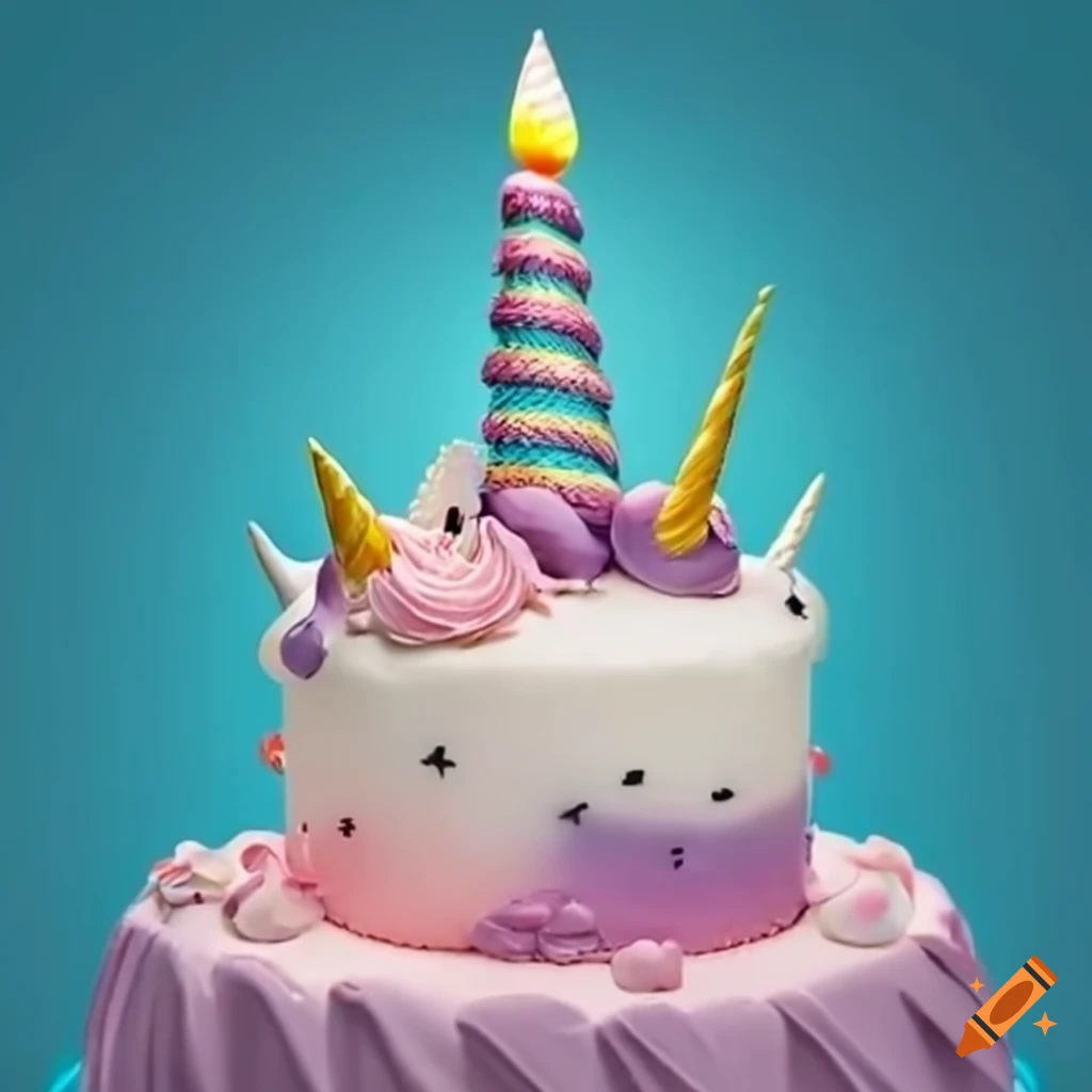 6th birthday cake with a mountain-shaped unicorn