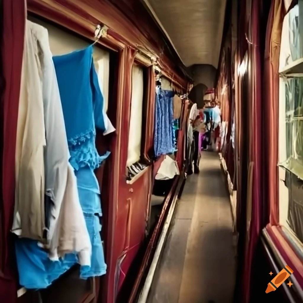 laundry hanging in a train compartment
