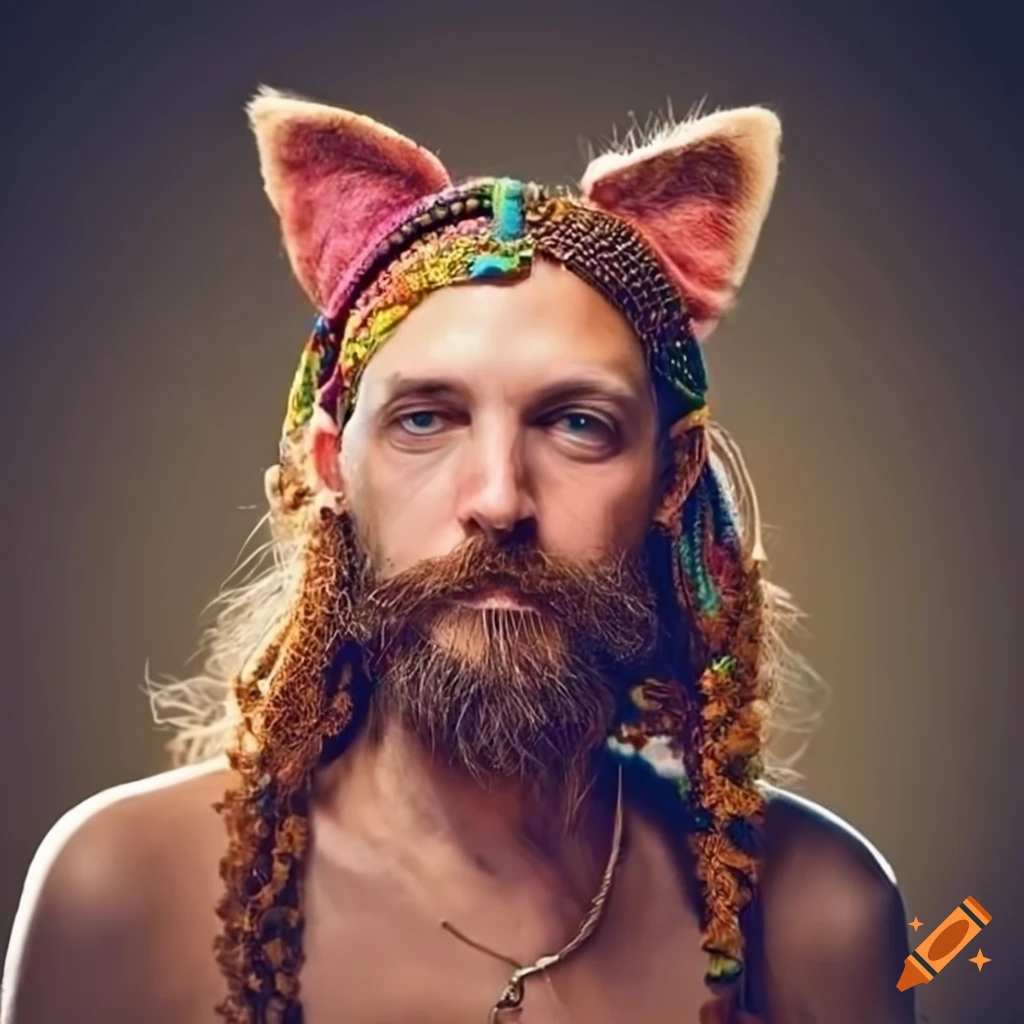 hippie man with cat ear headband