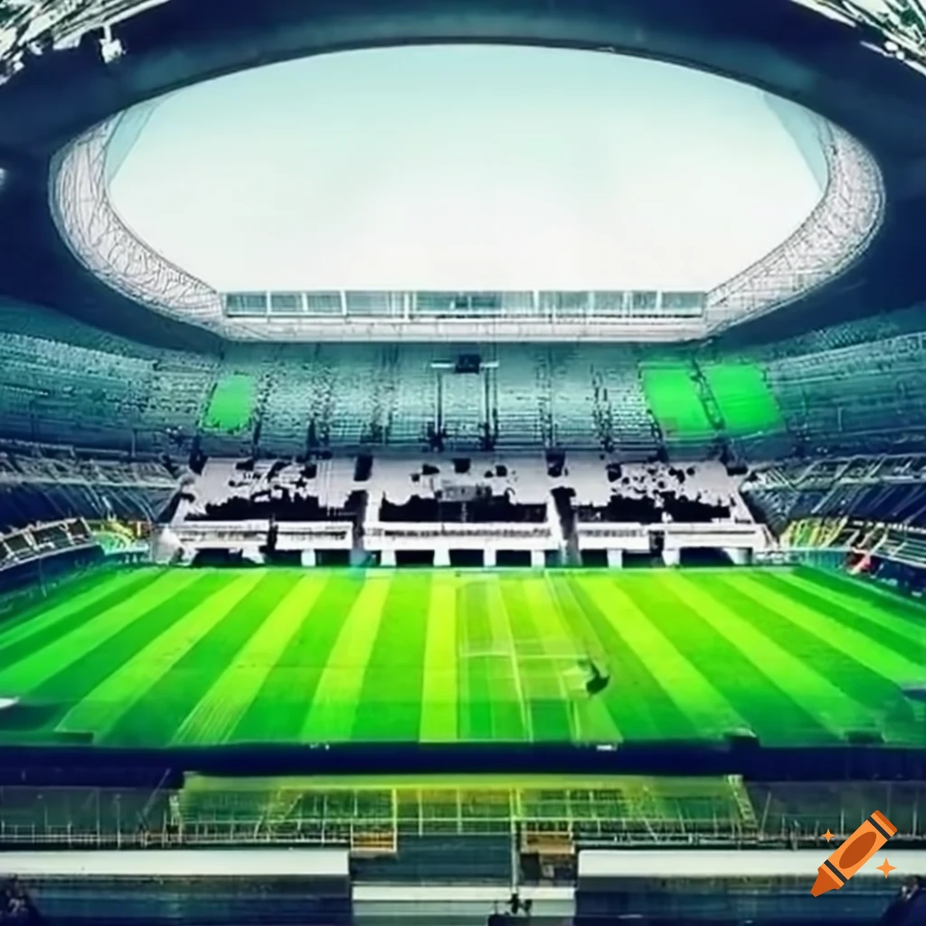 estádio de futebol futurista em meio a uma cidade
