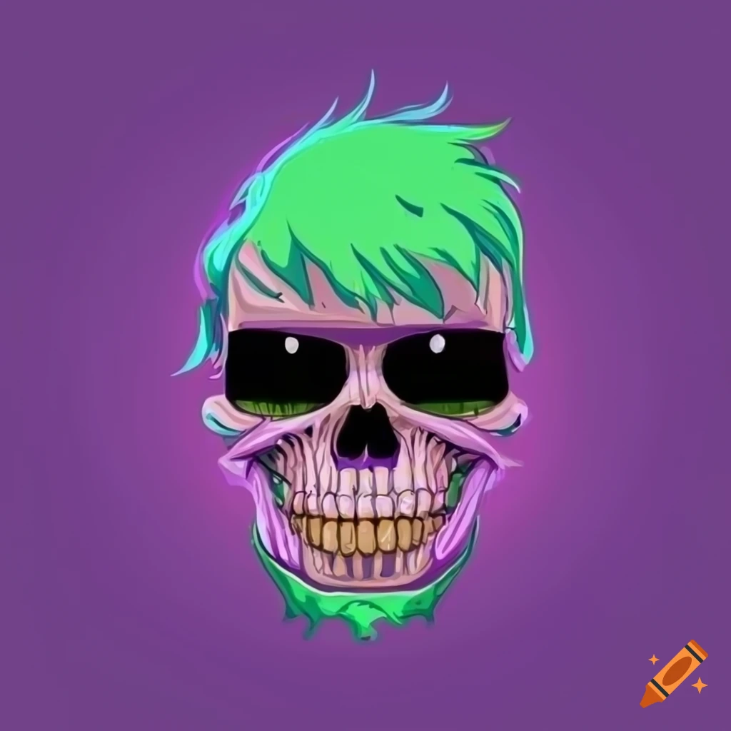 cartoon skull with a purple mullet