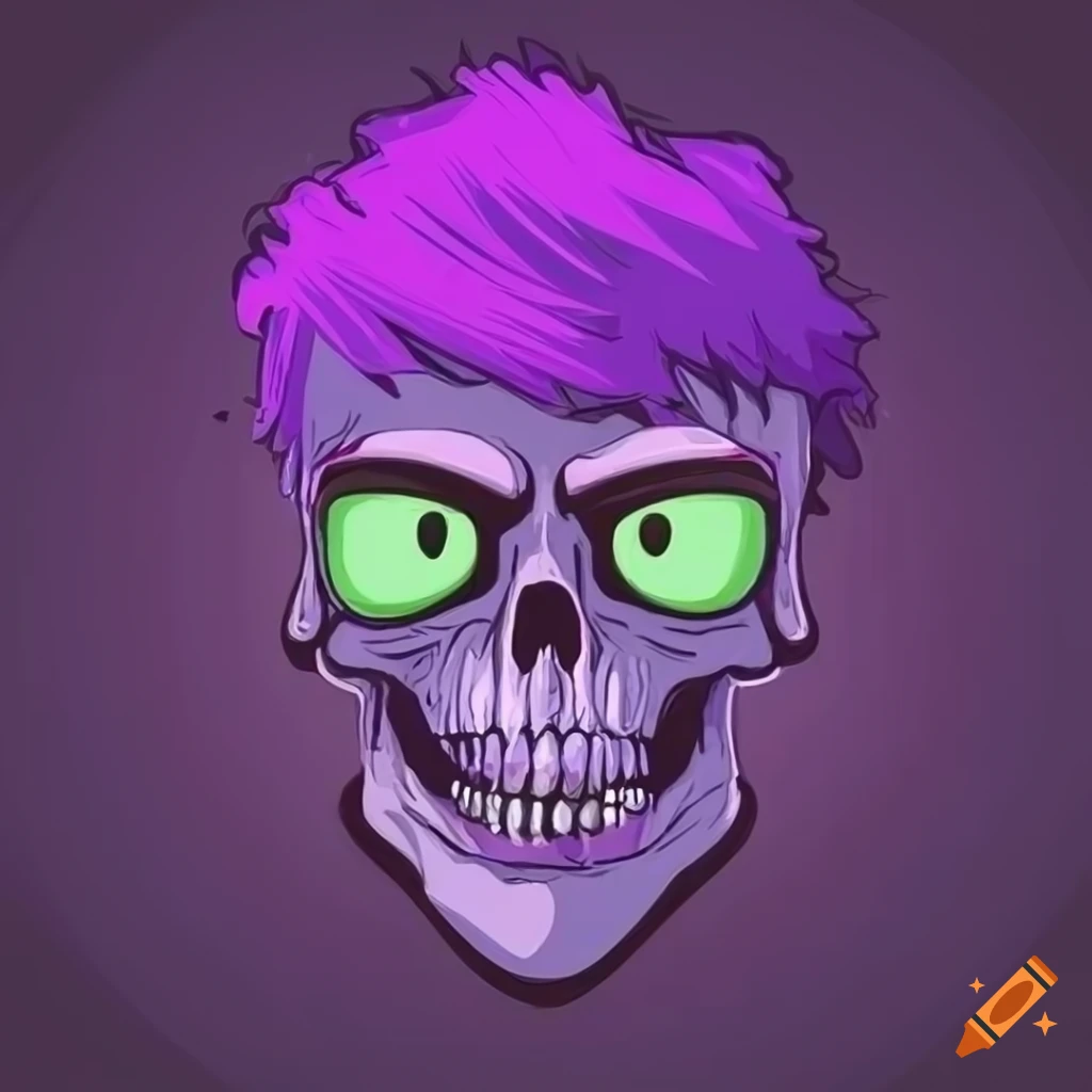 cartoon skull with a purple mullet