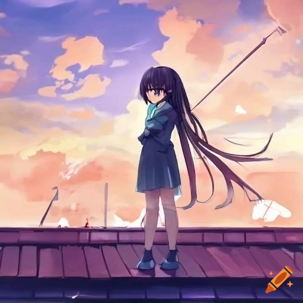 anime girl standing on a rooftop