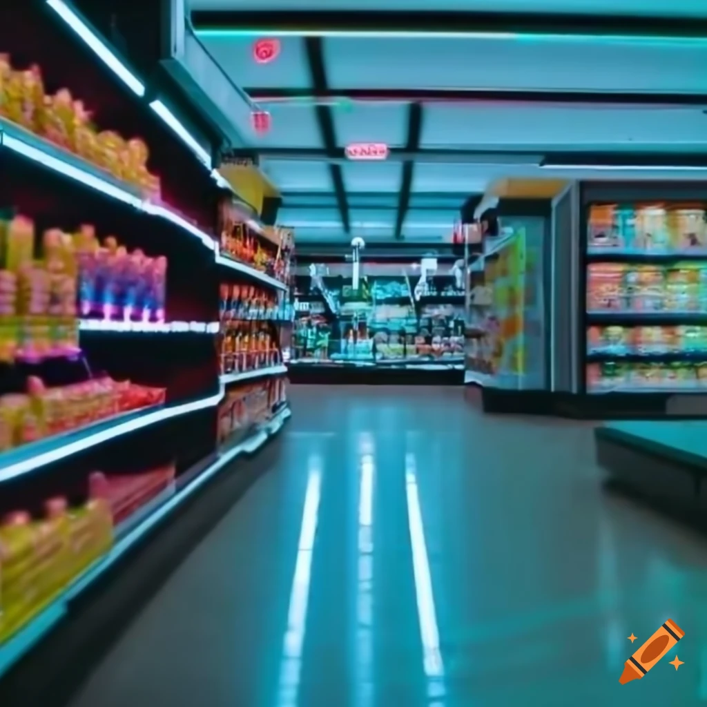 neon-lit supermarket in the backrooms