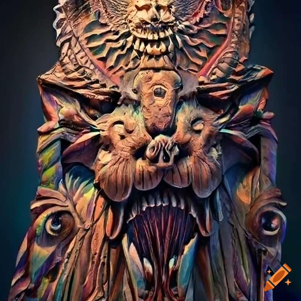 prismatic carving of a moth werewolf