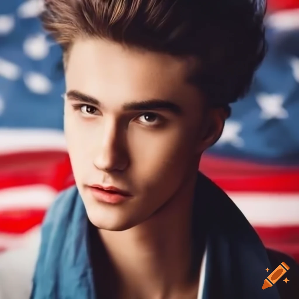 handsome male model posing with American flag