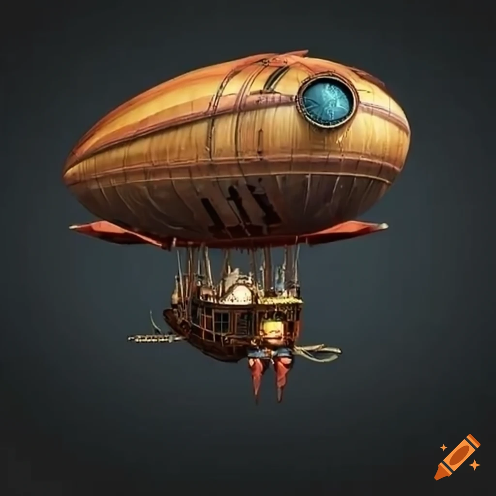 dynamic steampunk rocket airship in action