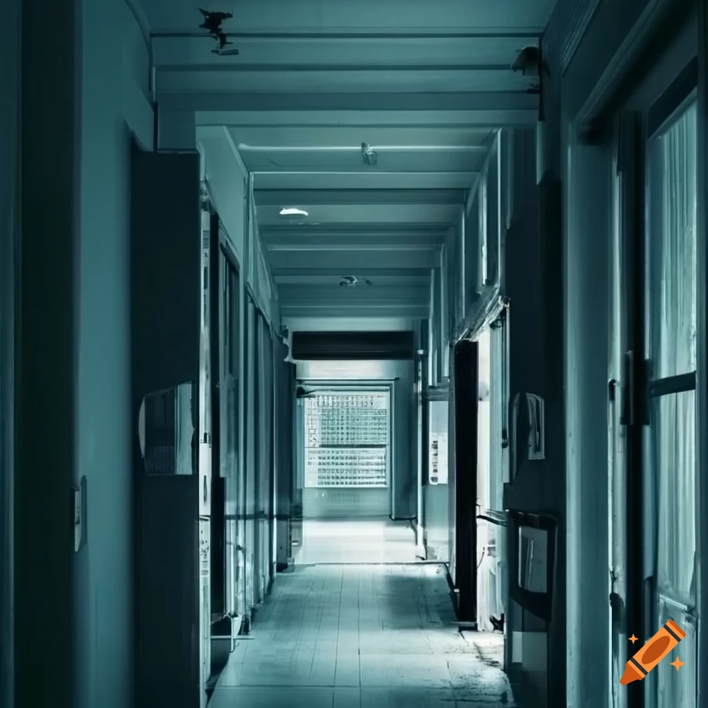 empty laboratory hallway with numbered metal doors