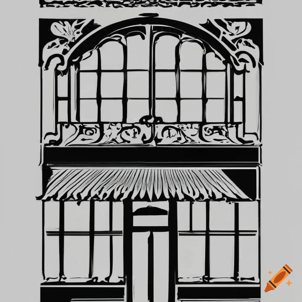 black and white art nouveau store facade template stencil