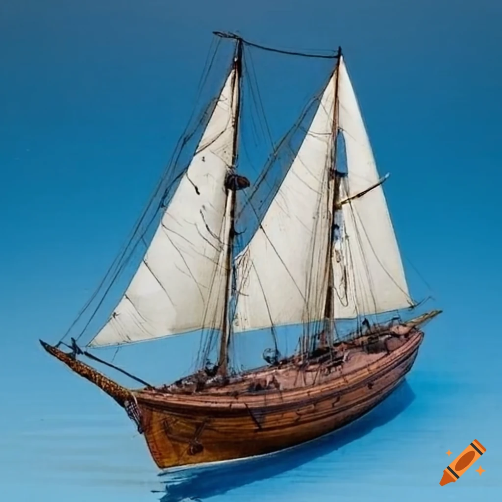 sailboat from the 1680's on a white background