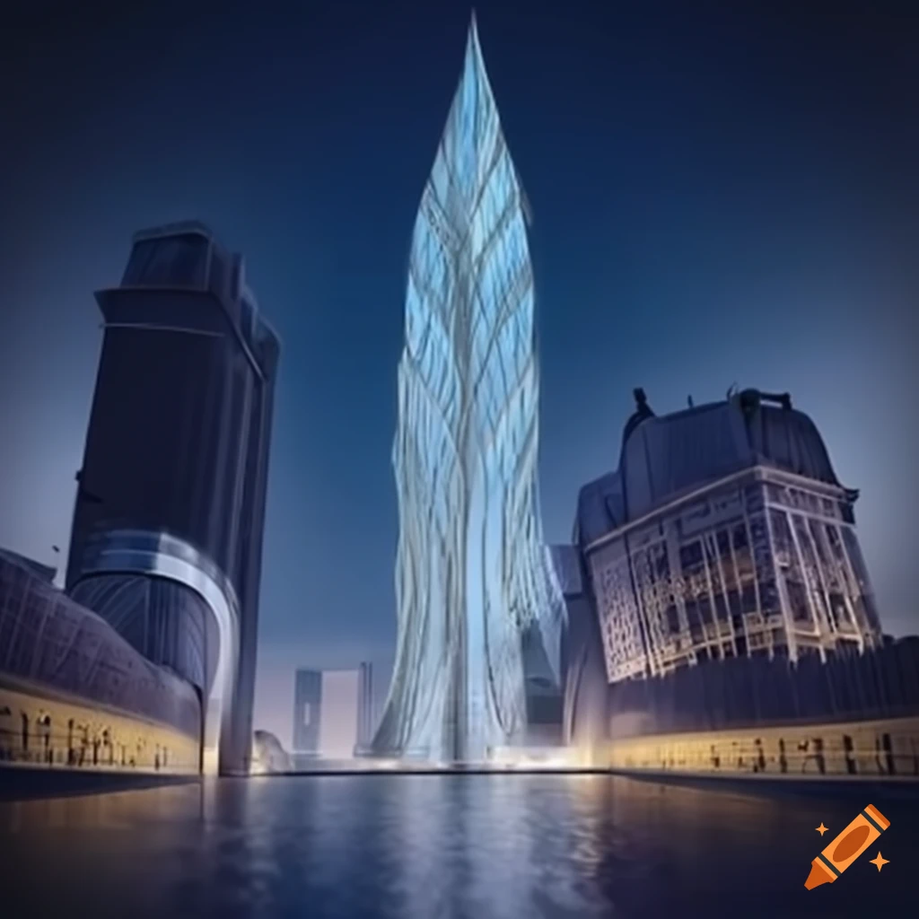 realistic futuristic skyscraper inspired by flower shape