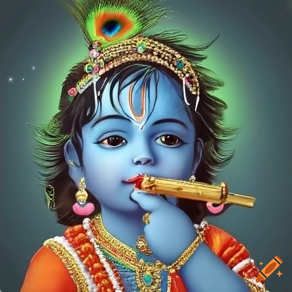image of little Krishna playing a flute