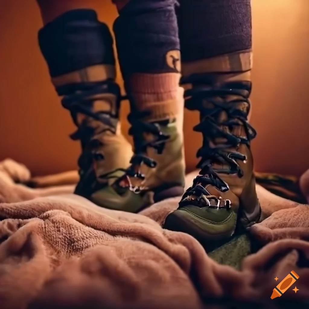 masculine adolescent wearing gray socks and Meindl Engadin boots