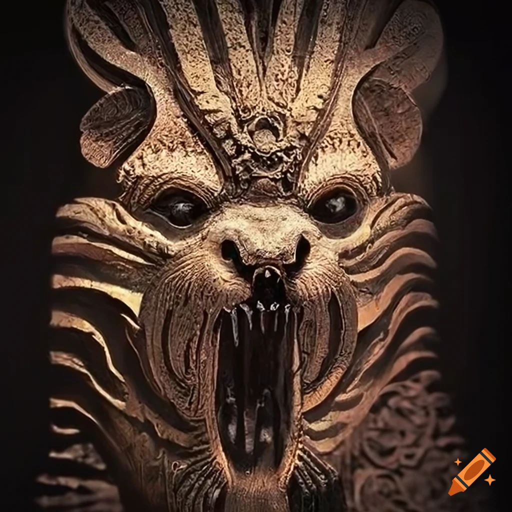 detailed carving of a moth in architectural stave style