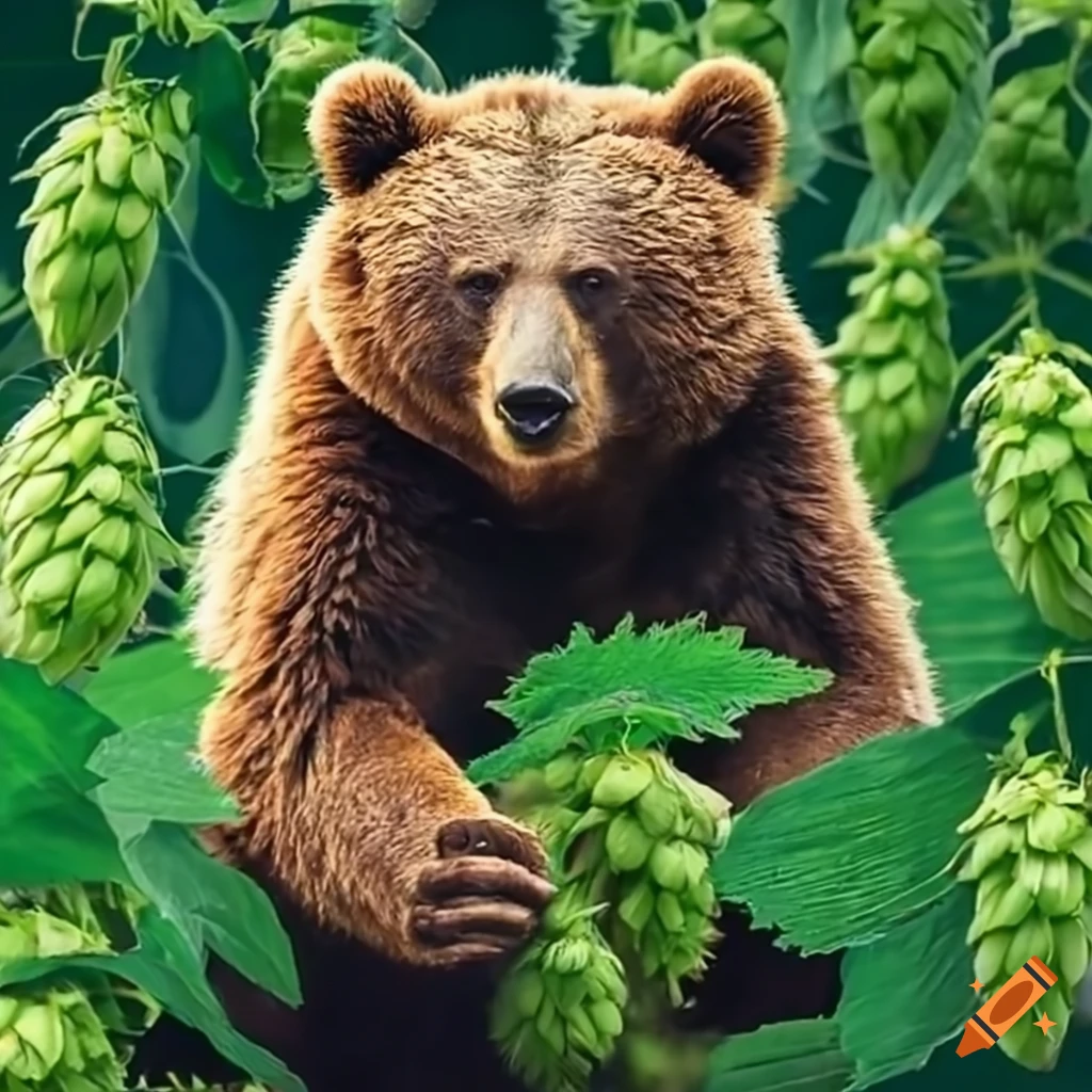 bear in a hop harvest