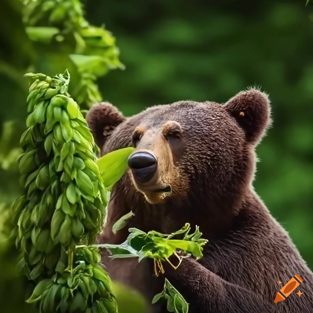 bear among hop plants