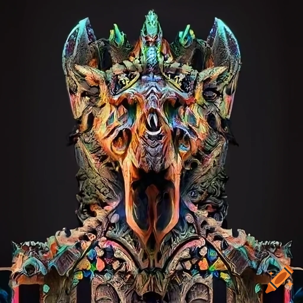 prismatic carving of a moth werewolf motif