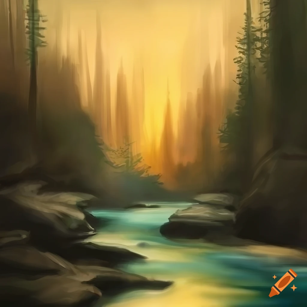 sketch of a desert canyon with clear water spring