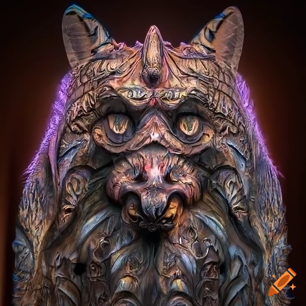 prismatic carving of a moth werewolf motif