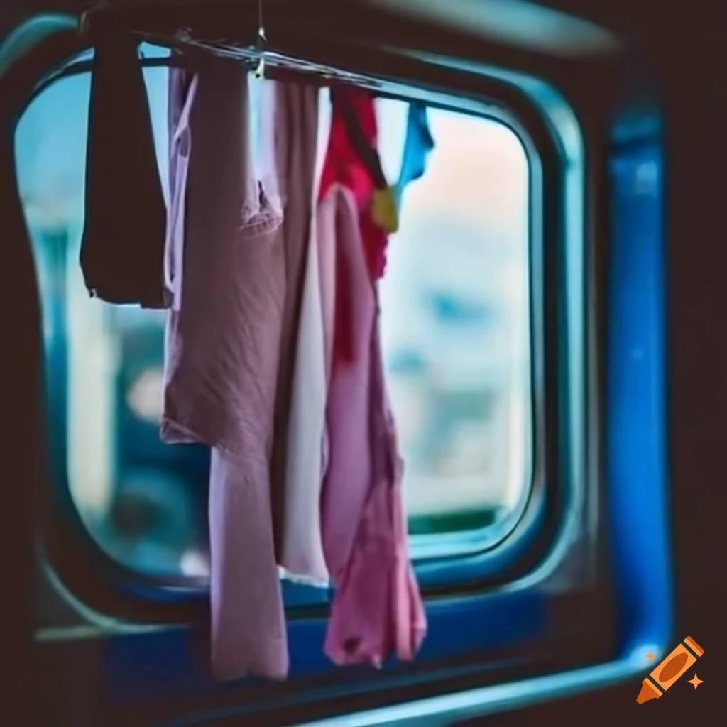 laundry hanging in a train compartment