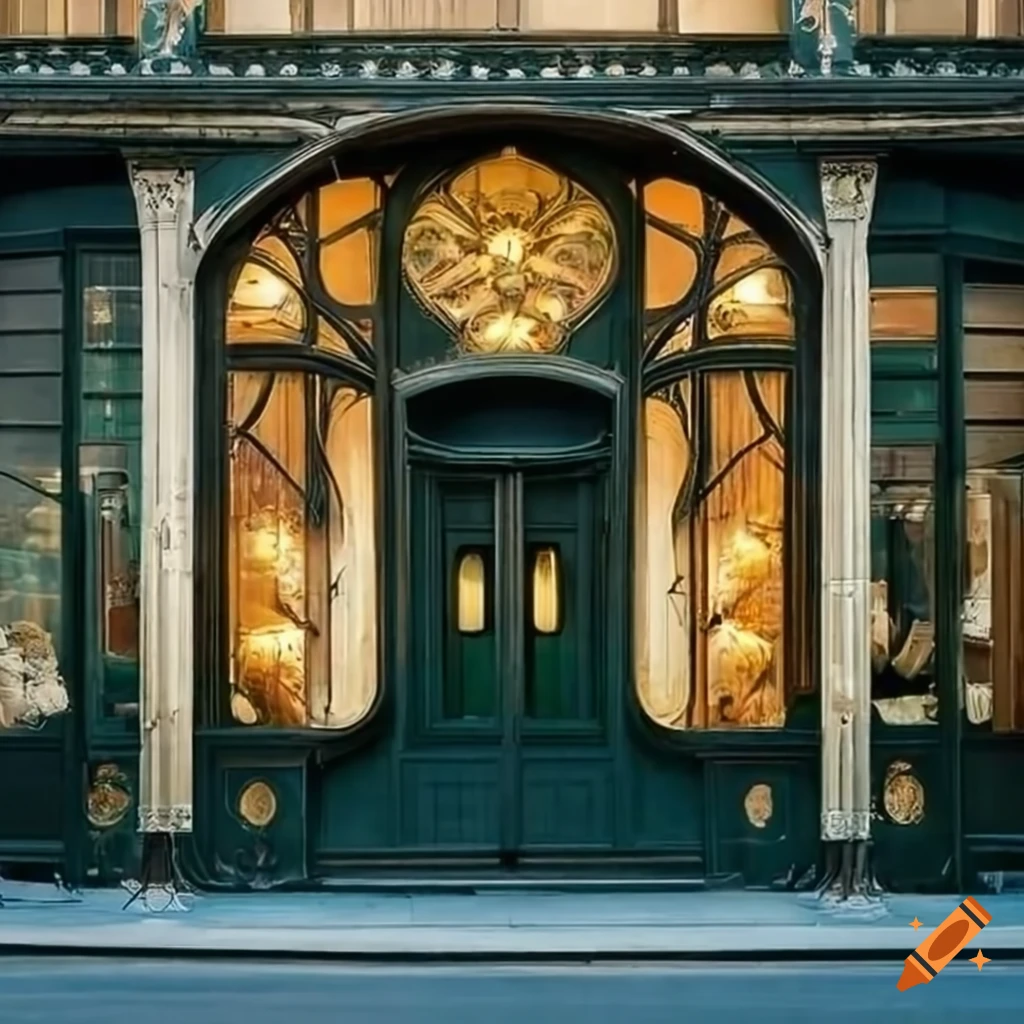 art nouveau storefront with intricate details