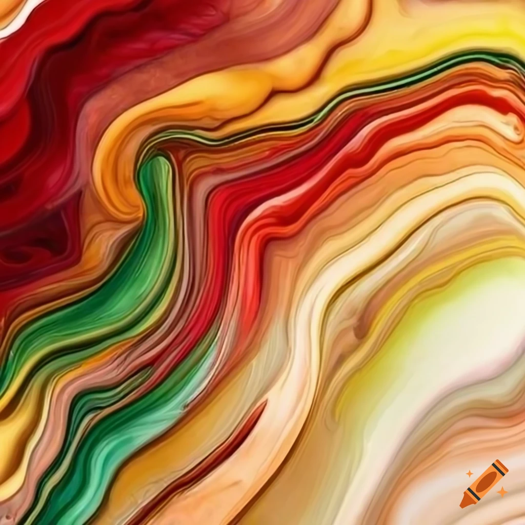 swirling flow of beige, red, yellow, and green watercolors
