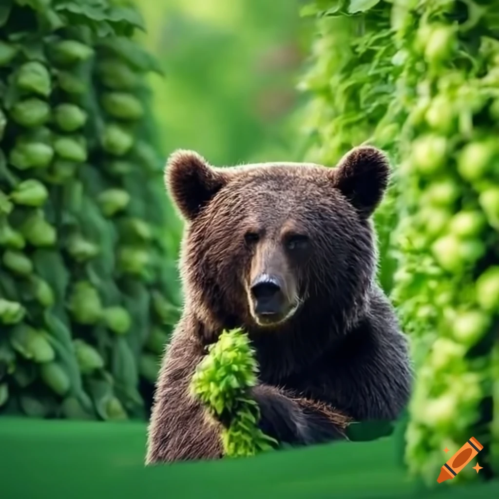 bear among hop plants