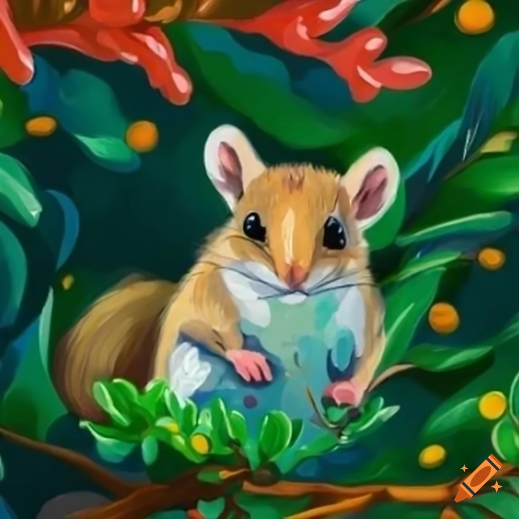 cute garden dormouse in a sunny orchard