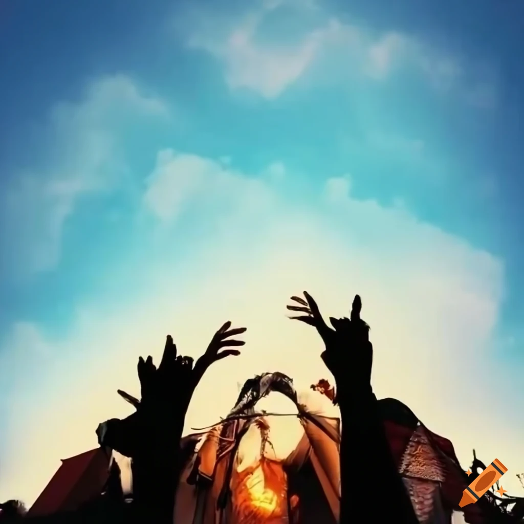 people building together under a beautiful sky