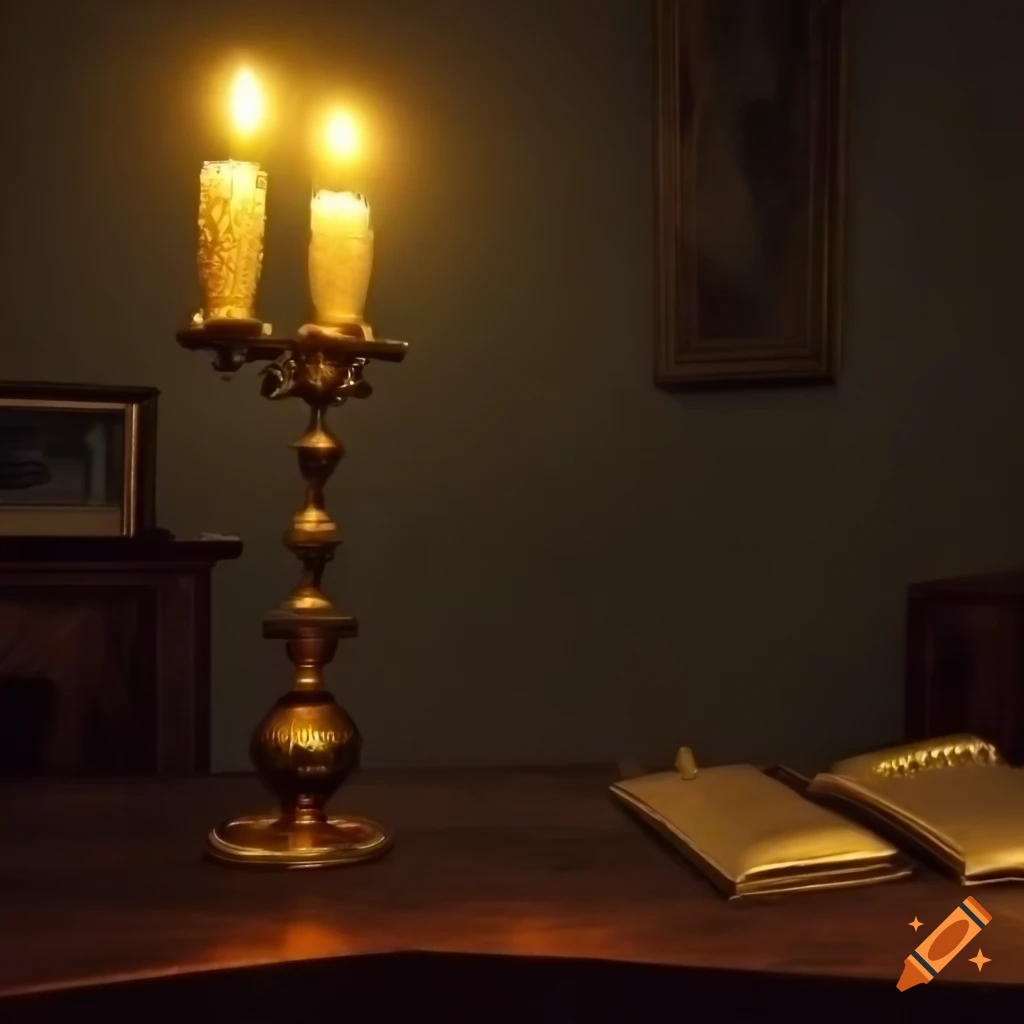 elegant and dark study room with candlelight
