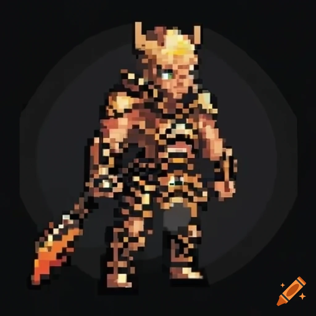 pixel art of a fierce warrior ready for battle