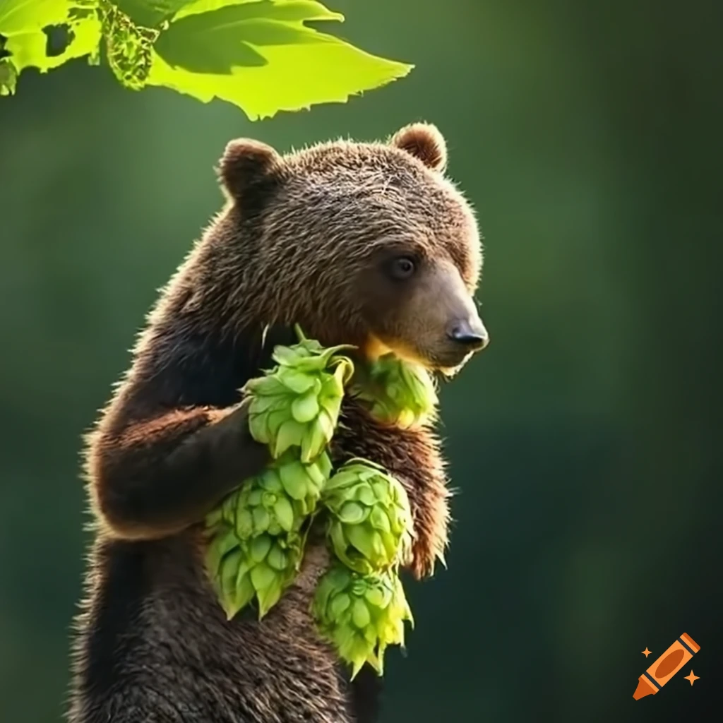bear among hop plants