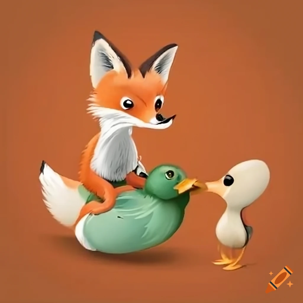 photo of a fox and a duck