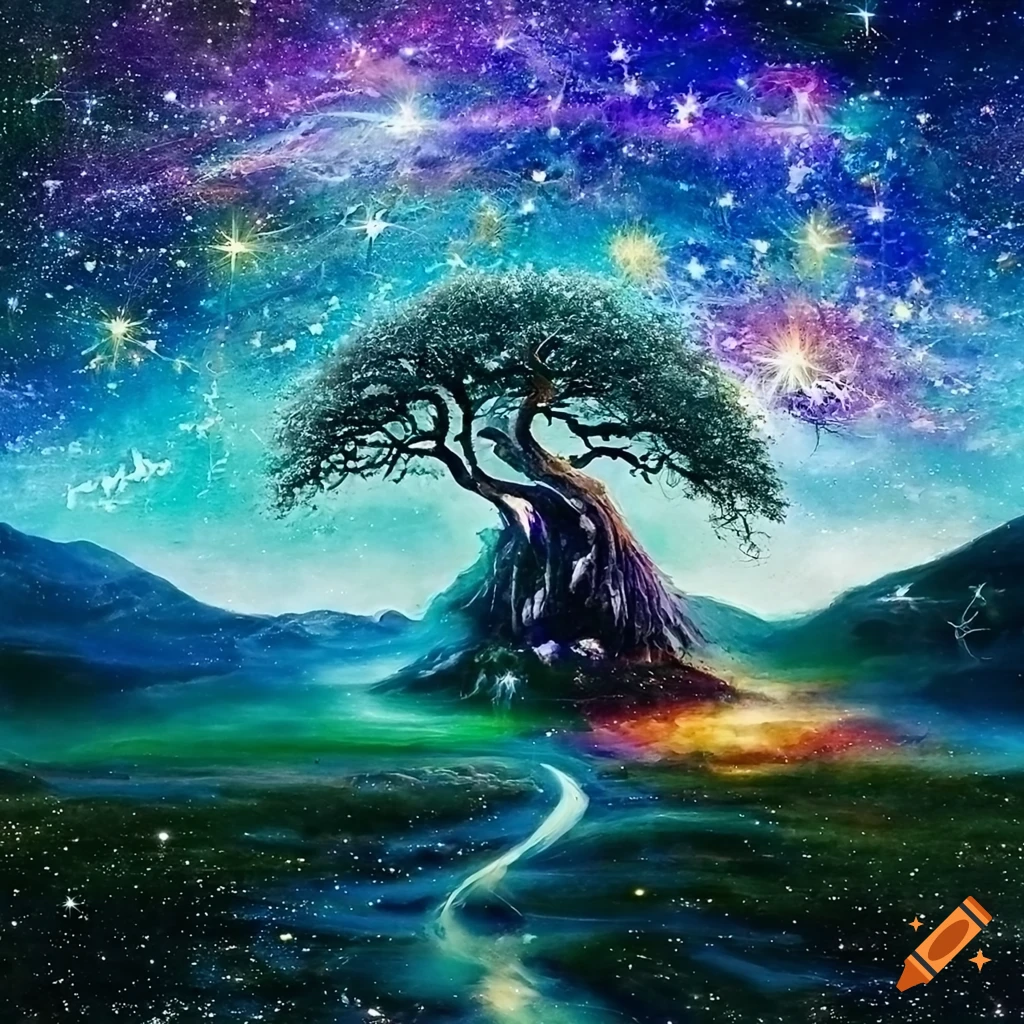surreal cosmic tree artwork