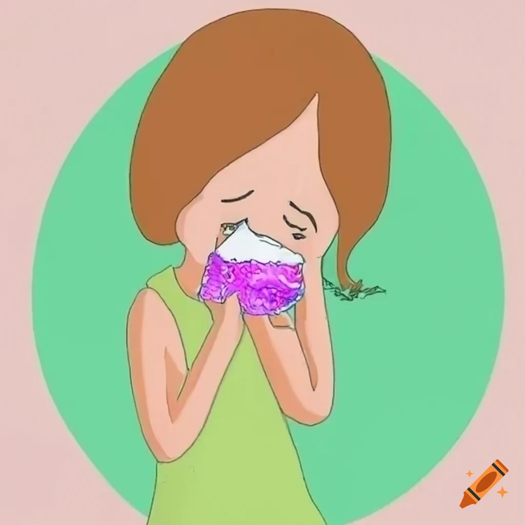 artwork of a child sneezing and using a handkerchief