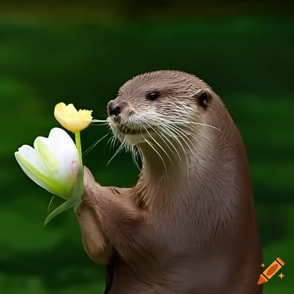 otter holding a tulip