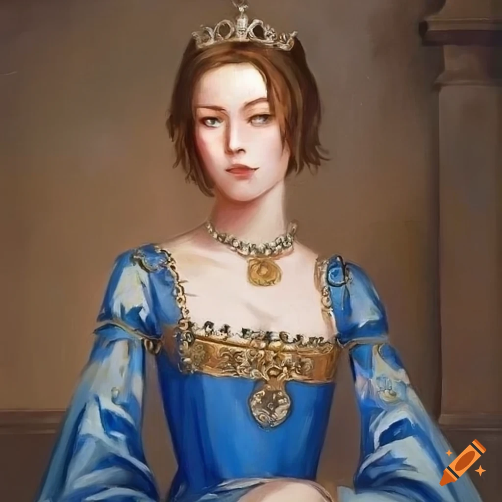 Portrait of a queen in blue royal clothes