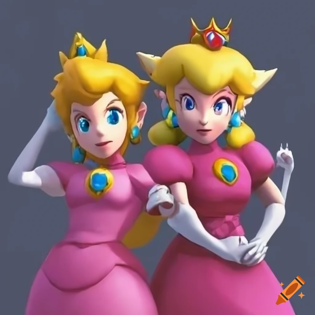 Link and princess peach posing in swapped outfits on Craiyon