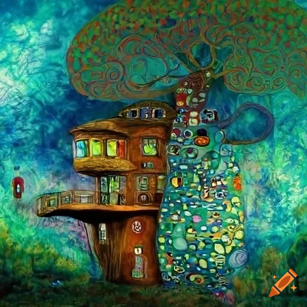 surrealist treehouse artwork by Klimt