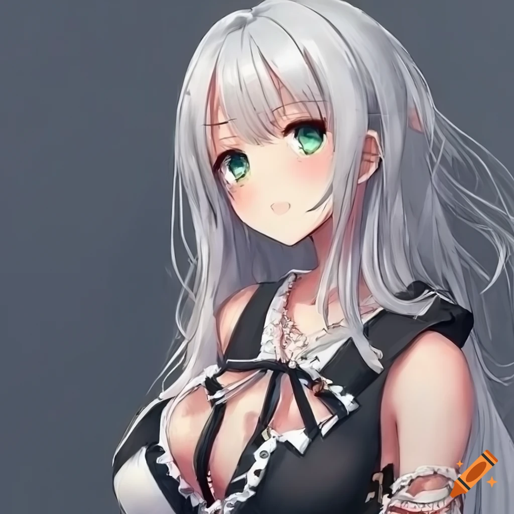 Cute goth anime girl with tattoos, white hair and red eyes on Craiyon