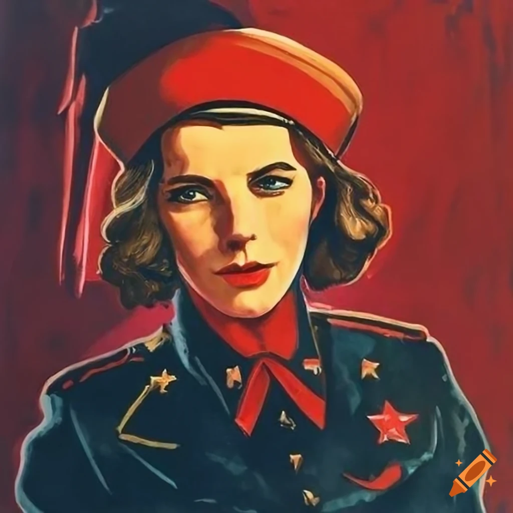 Art deco soviet propaganda poster of heroic red army officer on Craiyon