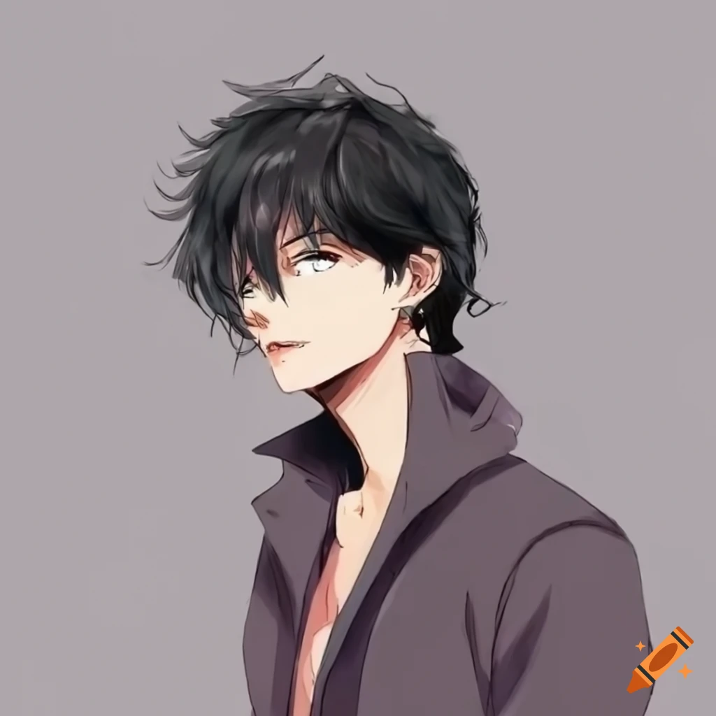 anime art of a stylish tall man with messy hair